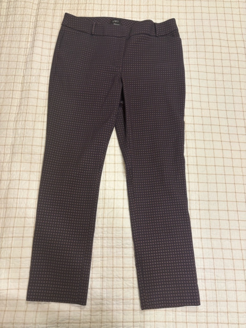 LOFT Black Micro-Pattern Straight-Leg Pants